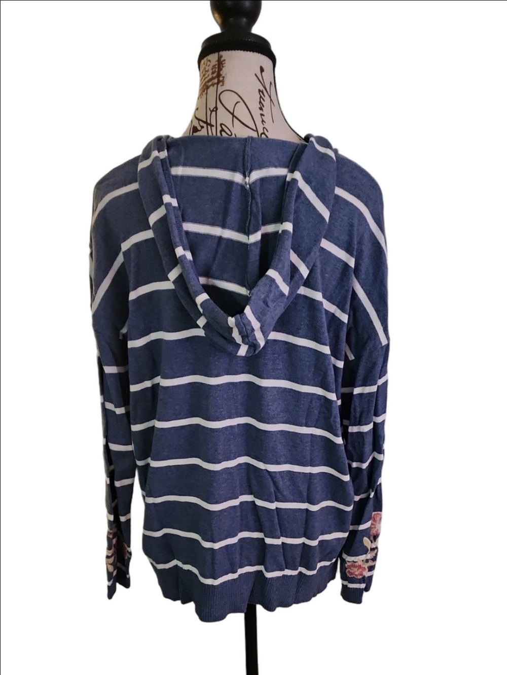 J. Jill Blue and White Striped Hooded Knit Top size M - Picture 5 of 8